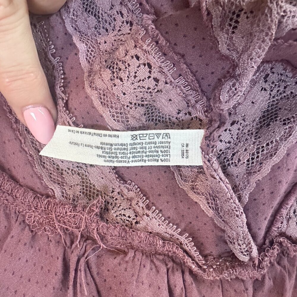 FREE PEOPLE Voile Lace Trapeze Sip Dress Mauve Polka Dot Size Small - Picture 15 of 15